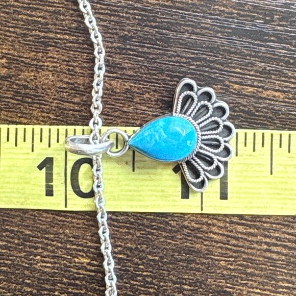 VTG Sterling Silver 925 Teardrop Turquoise Bezel Set Pendant Necklace 22" Length - Picture 10 of 13